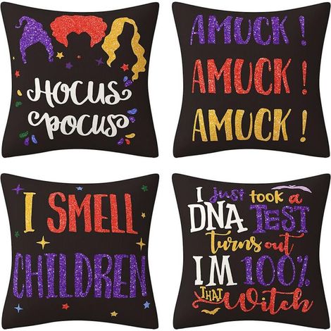 Halloween-Kissenbezüge, 4er-Set – Niedliche Geister und Fledermäuse, dekorative Kissenbezüge für Schlafzimmer, Wohnzimmer, Büro, Café, Balkon – 45 x 45 cm (1/5)