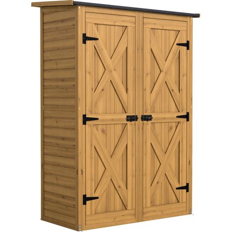 Capanno Armadio Porta Attrezzi da Giardino 115x53x156 cm con Ripiani Interni in Legno di Abete Marrone (1/5)