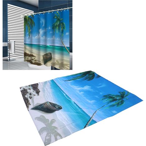 Ensemble rideau de douche avec anneaux de suspension, rideau de bain sans perçage, accessoire de salle de bain, 150 x 180 cm (1/5)