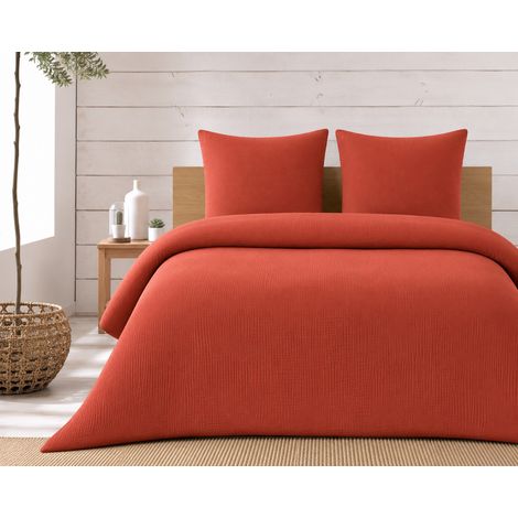 Parure de lit complète 260 x 240 cm gaze de coton – 2 taies 63x63 cm + drap housse 160x200 cm Terracotta (1/5)