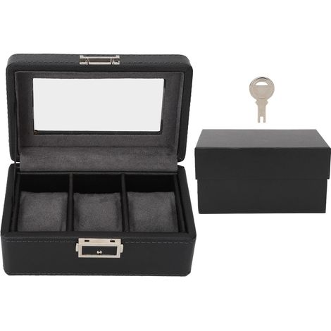 Écrin de rangement pour montres 3 emplacements, cuir PU, boîte de stockage à une seule couche, économise d'espace, noir, pour montre et bijoux (1/5)