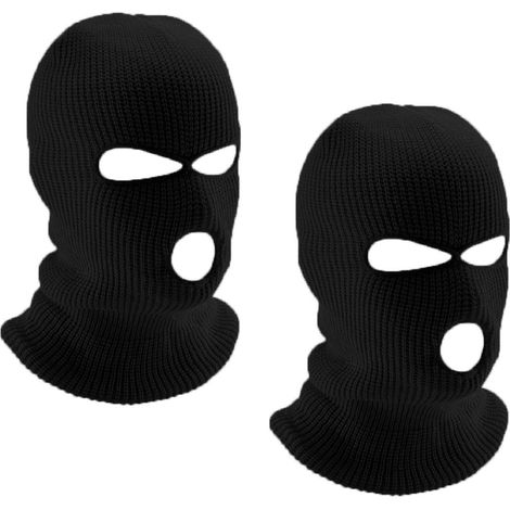 2er Pack Sturmhaube 3-Loch Strickmaske für Motorrad & Outdoor, Schwarz (1/5)