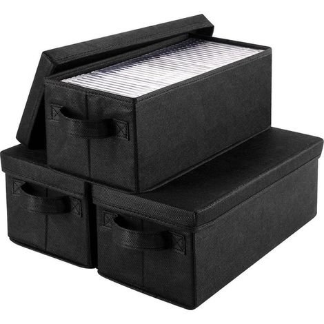 Set di 3 scatole porta CD, 40 x 16 x 15,5 cm, organizer portatile per dischi, contenitore pieghevole per vestiti, per casa e auto (1/5)