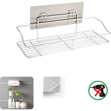 ÉTAGÈRE MURALE ADHÉSIVE ORGANISATEUR ÉTAGÈRE DE RANGEMENT SALLE DE BAIN CUISINE 03498 (1/2)