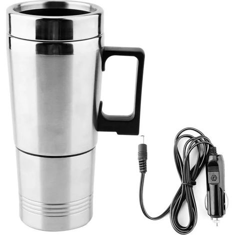 Thermo Electrique,350ML + 150ml en Acier Inoxydable Voiture Bouilloire Électrique Thé Thermos Tasse d'eau Chauffage 12V A307 (1/4)