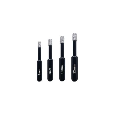 Set di 4 punte diamantate, adatte per piastrelle in ceramica, porcellana, vetro e pietra. Punte diamantate professionali con alesatori: 6 mm, 8 mm, 10 mm e 12 mm. - Crezuo