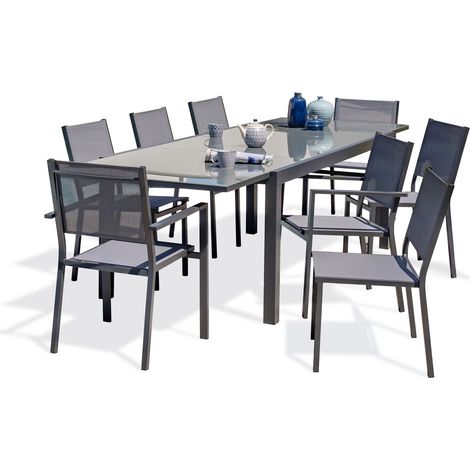 TOLEDE - Conjunto de comedor 8 pl de aluminio y tablero de vidrio - DCB GARDEN (1/5)