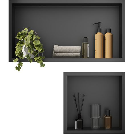 ELEGANT Shower Caddies 304 Stainless Steel Shower Niche, Wall-Inserted Niche, Black Sealed Waterproof Rust-Resistant Modern Design, Shower Niche Two-piece Set(ENF30+ENF60)