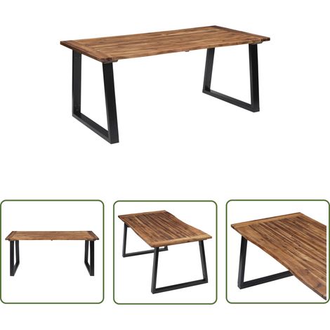The Living Store Table à manger Bois d'acacia massif 180x90 cm - Table À Manger - Table Industrielle - Table Acacia - Meuble Salle À Manger - Mobilier Design (1/5)