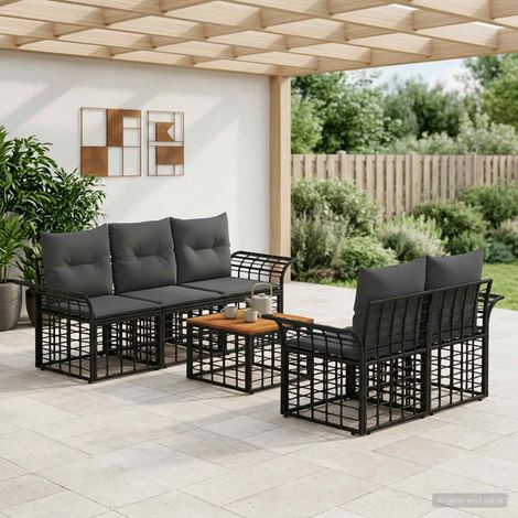 Set di divani da esterno modulare in polyrattan per giardino patio terrazza, nero e grigio, 6 pz - PANGIVO (1/5)
