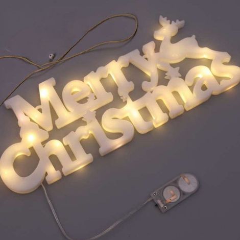 Panneau Lumineux Lettres Joyeux Noel - Panneau Decoratif Suspendu pour Fenetre Mur Interieur Extérieur - 28 x 10,5 x 2 cm - Alimentation Pile Bouton Intégrée - 1 Piece (1/5)