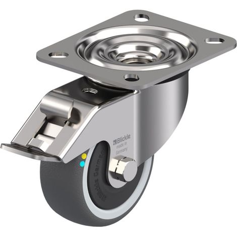 Roues pivotantes et freinées de 80 mm en acier inoxydable avec bande de roulement conductrice grise (1/5)