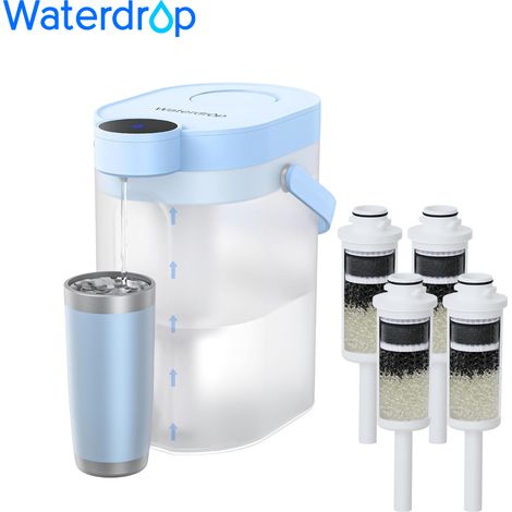 Waterdrop FreshTaste Water Hardener Electric Water Filter Jug, 4L Water Filter Dispenser for Refrigerator, Reduces Limescale, Chlorine, Lead, Copper, Cleans, Blue (With 4 Litre Filters) (1/5)
