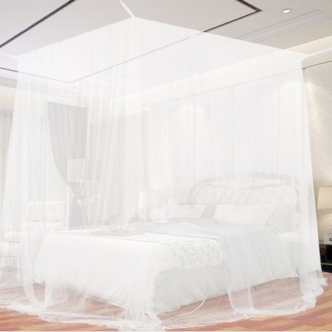 Grande moustiquaire carrée pour lit simple ou double, usage intérieur et extérieur, 190 x 210 x 240 cm, blanche (1/5)