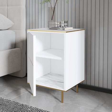 Mesita de noche Vestone, un estante, puerta abatible, una puerta, 40x35x60h cm blanco (1/5)
