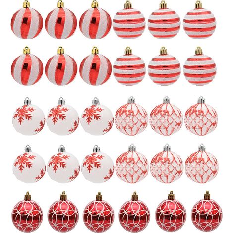Bola Navideña - Plástico - Rojo y Blanco - Adorno para Árbol de Navidad - 30 Unidades (1/5)