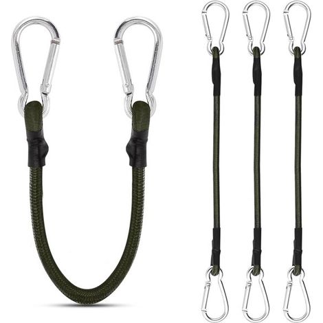 Corde elastiche con moschettone - Confezione da 4 - 30 cm - Cinghie di fissaggio resistenti - Ganci elastici per campeggio - Teloni - Bagagli - Verde (1/5)