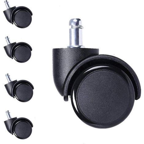 Roulettes de rechange noires pour chaise de bureau - Roulettes pour chaise de bureau - Chaise de bureau - Pour sols durs - 11 mm / 50 mm - Lot de 5 (1/5)