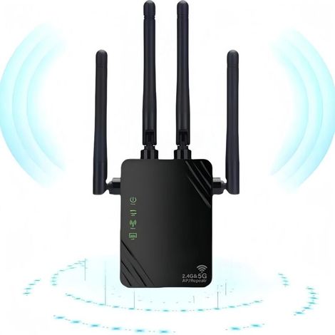 Répéteur WiFi, 2024 Nouveau Amplificateur WiFi, amplificateur WiFi 1200mbps, amplificateur WiFi bi - Bande 5ghz et 2.4GHz, Mode répéteur/routeur/AP, 4 antennes, idéal pour la Maison et Le Bureau (1/4)