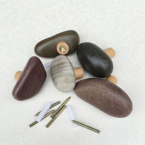 Lot de 3 galets créatifs crochets en bois massif entrée porche vestiaire tenture murale patères B&B tenture murale en bois (couleur et taille aléatoires) (1/3)