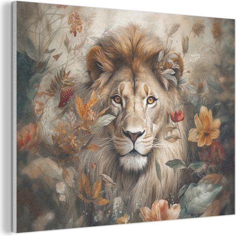 CUADRO ACÚSTICO León - Fauna - Plantas - Naturaleza - Flores Adornos Pared 80x60 (1/5)