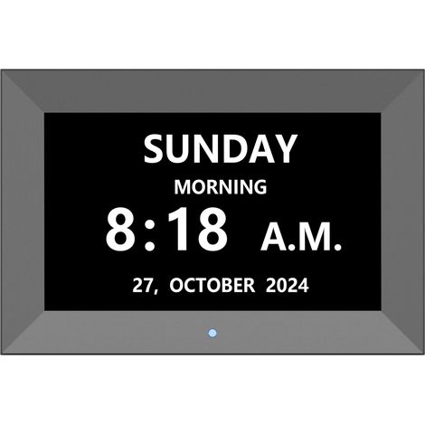 Nouvelle horloge numérique noire de 7 pouces avec prise en charge des cartes SD, lecture vidéo, affichage du calendrier, réglage de l'alarme et fonctions de rappel.