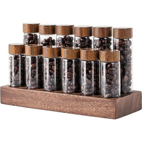 Support en bois pour 12 tubes à essai, récipient en verre pour dose unique de grains de café, support en bois, tubes de stockage pour grains de café (1/5)