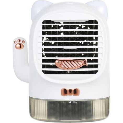 Ventilateur de bureau portable USB, climatiseur silencieux, rafraîchisseur d'air par évaporation, humidificateur et diffuseur d'huiles essentielles avec veilleuse pour chambre ou bureau. (1/5)