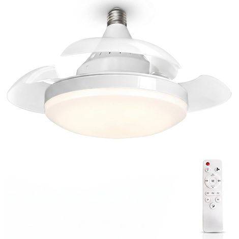 CCYKXAVentilateur de Plafond 40 cm, Plafonnier Ventilateur E27, 3 Pales Rétractables PC, Moteur DC, 3 Vitesses, Lumière Réglable, Télécommande IR (1/5)