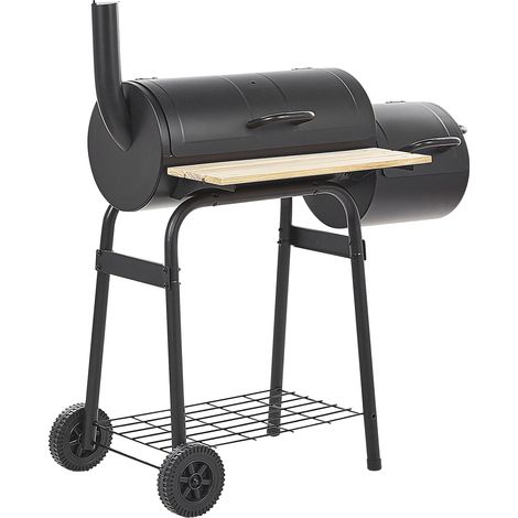 Barbacoa de carbón de metal negro tapa rejilla de cocción ruedas moderno jardín Satah