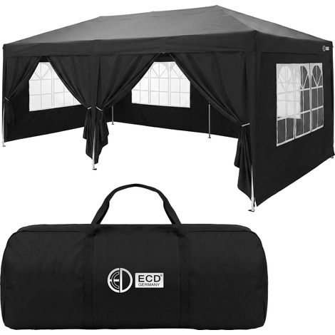 ECD Germany Carpa Plegable 3x6 m para Exteriores, Impermeable y Resistente al Viento, Pergola de Jardín, Cenador con 6 Paredes Laterales, Gazebo Negro Altura Regulable, para Fiestas, Camping, Eventos (1/5)