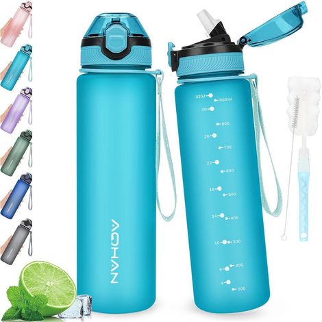 AOHAN Trinkflasche 1L Sport mit auslaufsicherem Klappdeckel und Stroh (1/5)