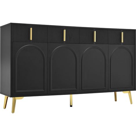 Schwarzes Sideboard aus MDF mit goldenen Griffen und Beinen, 4 Türen und 4 Schubladen (1/5)