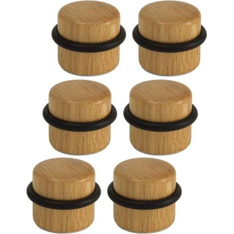 Arrêts de Portes - Butée de Porte Adhésive en Bois pour Sol - Butoirs de Porte Protection de Portes et Murs - Pack 6 unités (Chêne)- (1/4)