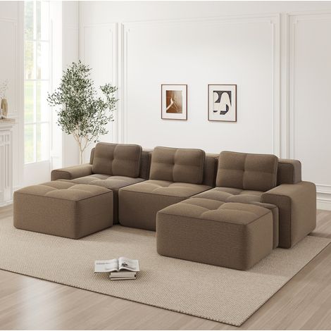 Divano modulare in velluto a coste marrone, seduta profonda 74 cm, design senza montaggio (1/5)