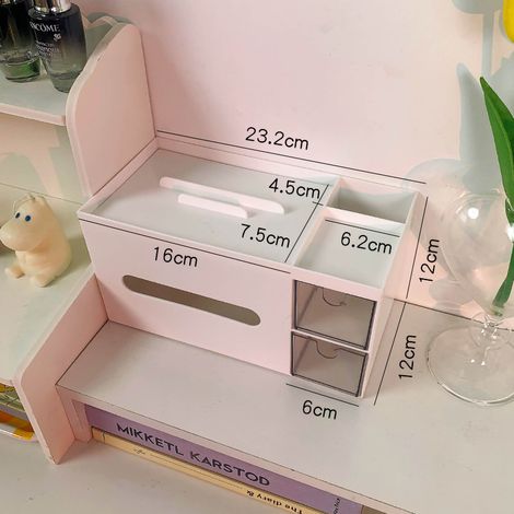 Schlichtes, weißes Kosmetikaufbewahrungsset für den Schreibtisch, niedliche Taschentuchbox fürs Schlafzimmer, stylischer Schubladenorganizer, Deko fürs Studentenwohnheim (1/3)