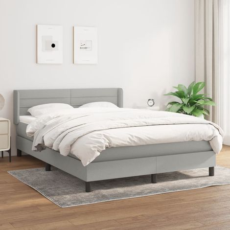 Sommier à lattes de lit avec matelas Gris clair 140x190cm Tissu (1/5)