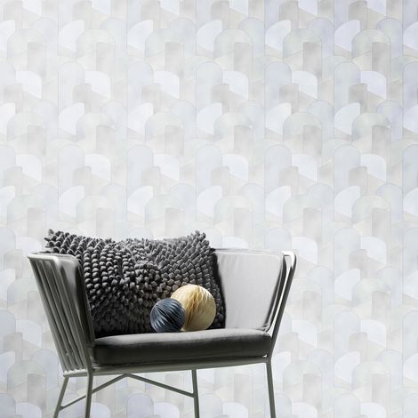 Papier peint motif gris géométrique tendance | Tapisserie moderne graphique chambre & couloir | Papier peint intissé graphique (1/3)