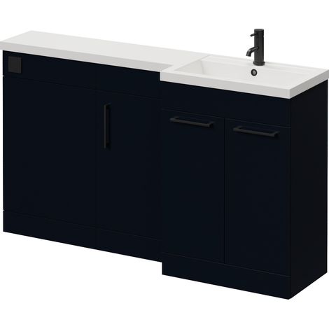 Napoli 390 Deep Blue 1500mm 3 Door Vanity Unit Toilet Suite with Right Hand Square Lucia Basin - 1500mm - Matt Black 160mm HandleWithout Kingston Toilet Pan