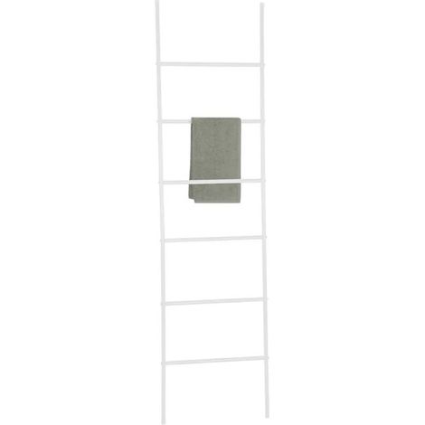 Porte-serviettes - JUANIO - étagère échelle 6 barres - métal blanc - L21 x H170 cm - 6 serviettes (1/3)