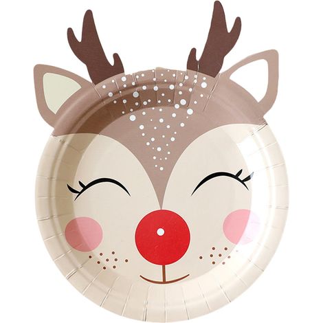 Assiettes En Papier - Thème Noël Père Noël Et Cerf - 23 5 X 20 Cm - Usage Festif Intérieur - 10 Pièces (1/5)