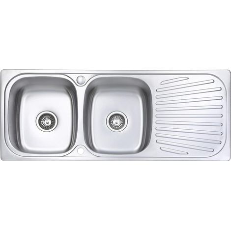 JASSFERRY Évier de cuisine 2 bacs Acier Inoxydable 1180 x 480 mm avec Siphon et Trop-Plein