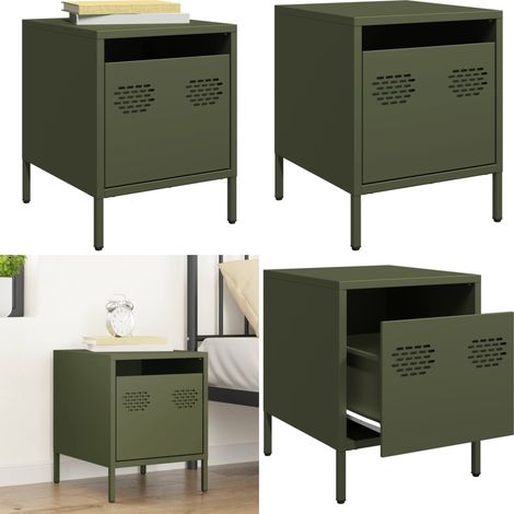 vidaXL Table de chevet vert olive 35x39x43,5 cm acier (1/5)