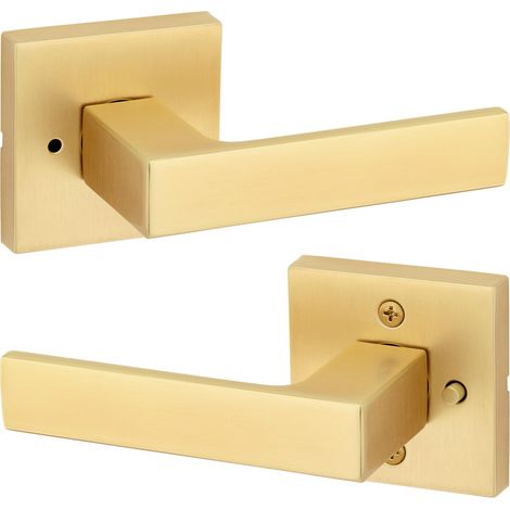 Serrure de porte à levier avec rosace carrée avec loquet 6AL et gâche RCS Finition laiton satiné (1/5)