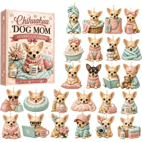 Weihnachts-Adventskalender mit Chihuahua-Motiv, Überraschungsbox, Acryl-Hundeanhänger, Weihnachtsdekoration, Geschenkbox. (1/5)