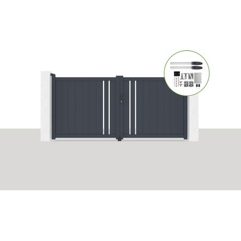 Pack portail battant électrique GIONA 300x140cm Gris + Motorisation HICKER B200 (1/5)