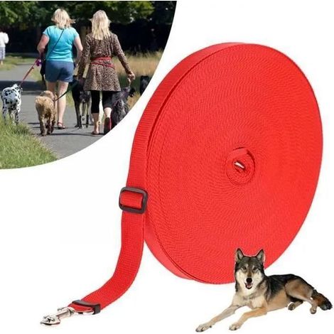 Longue laisse Longe pour chien 20m Sangle de dressage Laisse de dressage Réglable pour chien Idéal Promenade ou arrimage Rouge