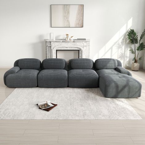Sofá esquinero de 4 plazas con tapicería de alta elasticidad 32D, sin marco, antideslizante, con chaise longue, reposabrazos extra anchos, combinable libremente, no requiere montaje, ideal para oficin (1/5)