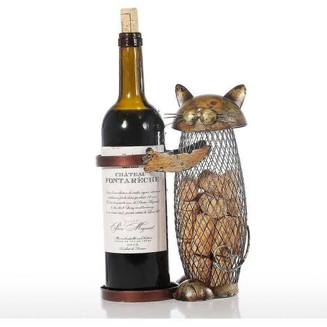 Porte-bouteille de vin en métal en forme de chat, statuette animale, porte-bouchon décoratif, sculpture pour la cuisine et la maison (1/4)