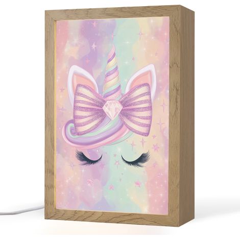 LUCE NOTTURNA PER BAMBINI Unicorno - Glitter - Arcobaleno - Pastello 20x30 cm
